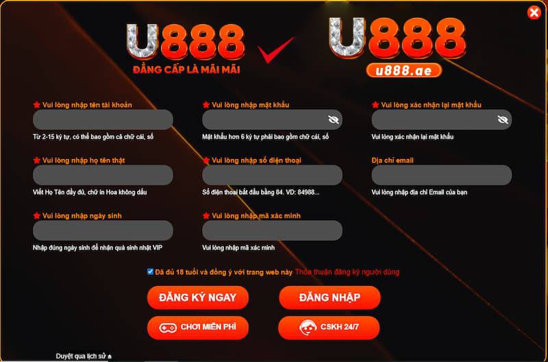 U888 27 Thủ tục mở tài khoản cá cược